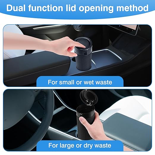 Car Trash Can Bin with Lid, Mini Leakproof Garbage Can for Vehicle, Cup Holder Trash Can, Small Trash Bin for Cars, Home, Bedroom, Office (Black 01)