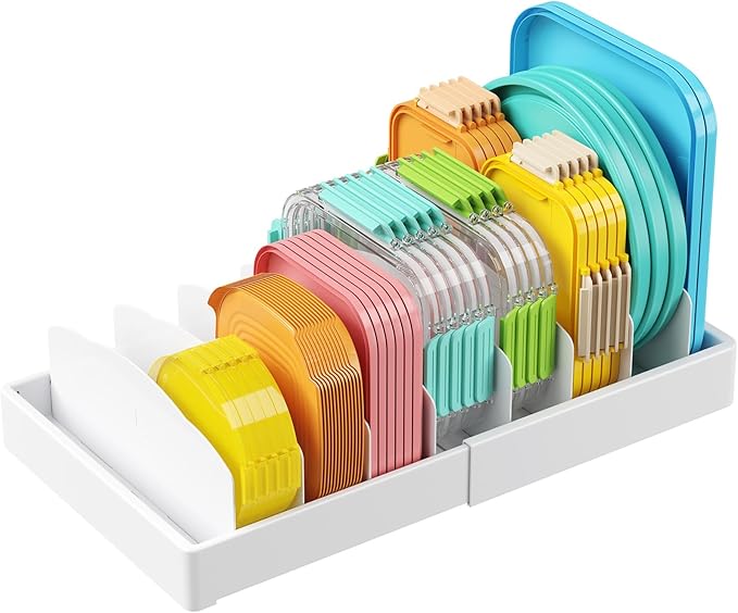 Lifewit Kitchen Cabinet Organizer for Food Container Lids, Large 9.8-17" Expandable Lids Holder with 8 Adjustable Dividers & 9 Sections for Pantry Organizers and Storage, Home Drawer Organization