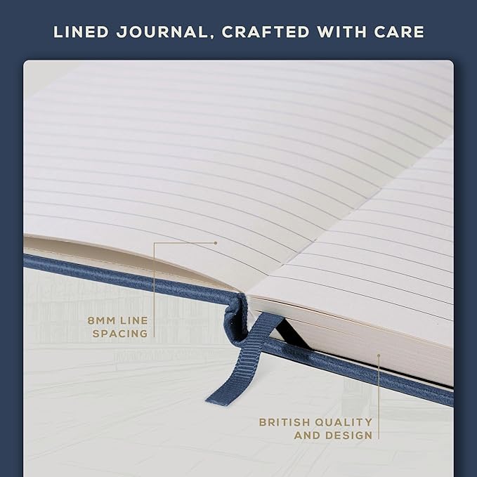 BEECHMORE BOOKS Lined Journal Notebook, 5.8 x 8.3 inch, A5 160 Lined Pages, Hardcover Leather Journals for Women, Men, Writing and Notebooks for Work - 120 GSM Thick Paper, Gifts Box Included