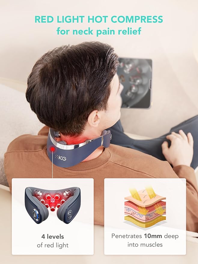SKG Cordless Neck Massager for Pain Relief Deep Tissue Vibration Foldable Travel Massager,Portable 9D Neck Massager for Office Gifts for Men and Women