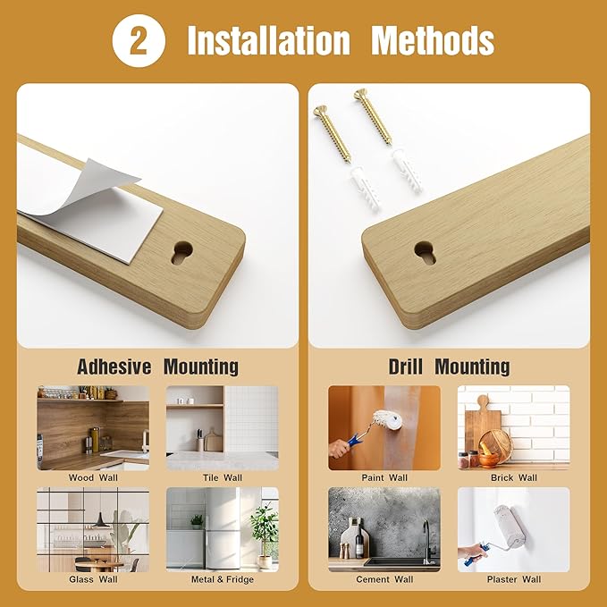 Magnetic Knife Holder for Wall, 16" Acacia Wood Knife Magnetic Strip No Drill Use as Tool Key Storage Knife Bar, Powerful Wall Mounted Knife Magnet for Refrigerator & Kitchen Utensil Organizer