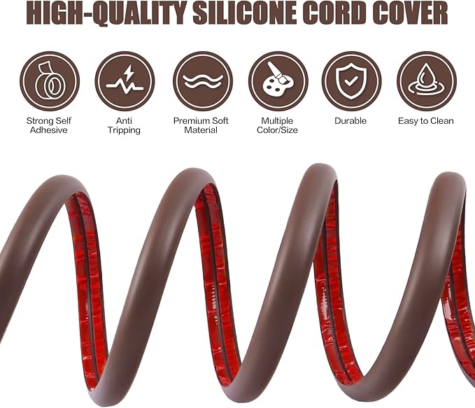 Floor Cord Cover Self Adhesive Cord Hider, 10FT Cable Management, Extension Strip Protector for Wires, Prevent Cable Trips for Offices, Gyms, Exhibitions Cavity: 0.3"(W) x 0.28"(H) Coffee
