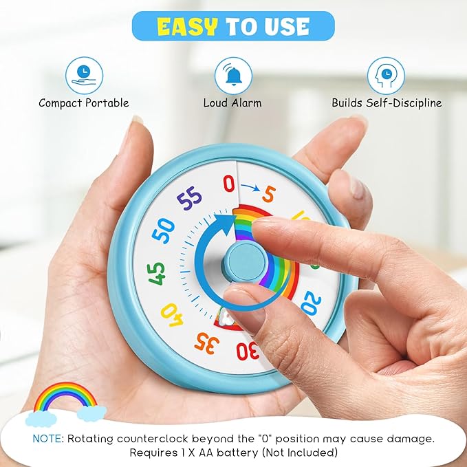 HIPPIH Visual Timer for Kids, 60 Minute Countdown Timers for Classroom Kitchen Office, Rainbow Disk Desk Timer Clock with Silent Operation, Pomodoro Timer Time Management Tools for Toddler ADHD Blue