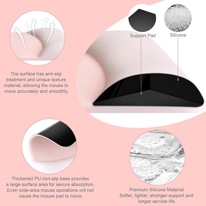 MOSISO Keyboard Mouse Pad Set, Large Gaming Mouse Pad & Rectangular Keyboard Wrist Rest & Mousepad with Wrist Rest & Coaster, Ergonomic Non-Slip & Easy Typing Pad with Curved Silicone Lining, Baby Pink