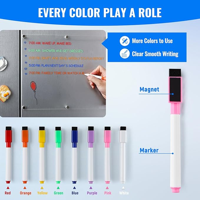 Acrylic Magnetic Whiteboard for Fridge, Clear Dry Erase Memo Board for Refrigerator with 8 Markers, Magnetic Planning Menu Board for to Do List/Shopping List, Meal Planner for Kitchen, 14.5 * 11.5''