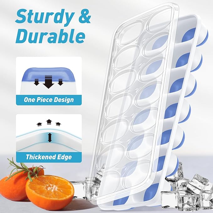 Ice Cube Tray with Lid, 4 Packs 56 Cubes Durable Stackable Ice Cube Trays for Freezer with Removable Lids, Easy-Release Plastic & Silicone Ice Tray for Cocktail, Coffee
