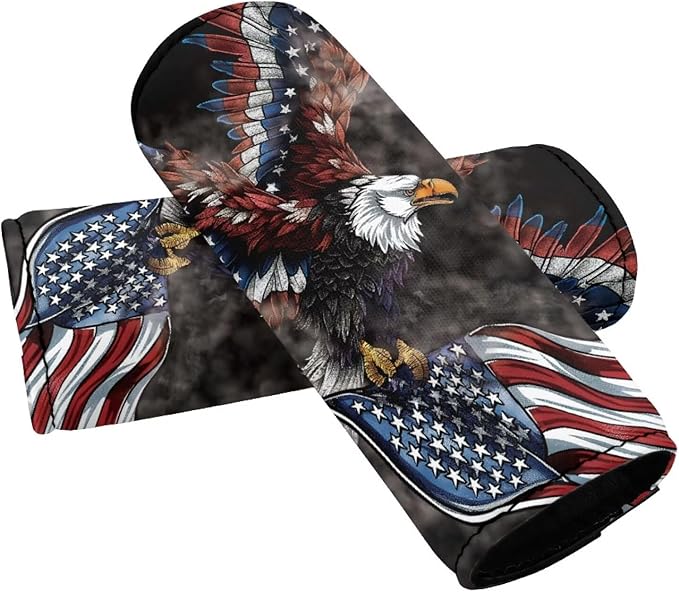 KUIFORTI 4th of July Flag Luggage Handle Wrap Grip for Suitcase, 2 Pack Eagle Luggage Grip Wraps Suitcase Identifiers Comfortable Trolley Case Grip Cover