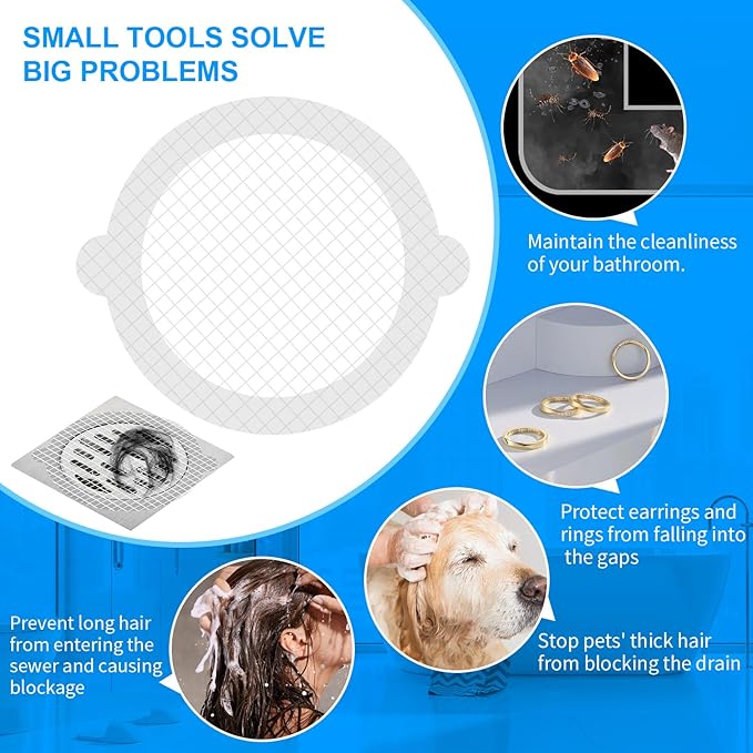 25pcs Disposable Shower Drain Hair Catcher Hair Trap for Shower Drain Mesh Stickers Shower Strainer for Bathroom Tub Kitchen Sink Shower Drain Cover Hair Stopper (White 25)