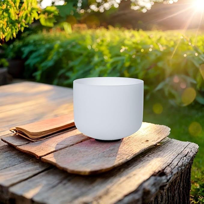 8 inch White G Note Throat Chakra Quartz Crystal Singing Bowl, for Healing Mindfulness Meditation Yoga Sound Baths, with Rubber Mallet O-ring