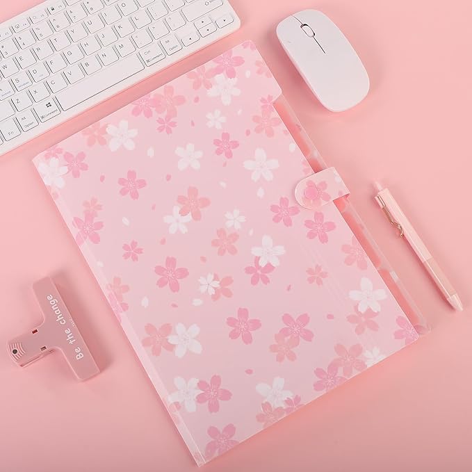 SKYDUE Pink Expanding File Folder with 5 Pockets, Cute Accordion File Organizer, Portable Receipt Paper Documents Organizer, Letter Size Filing Folder School Office Supplies