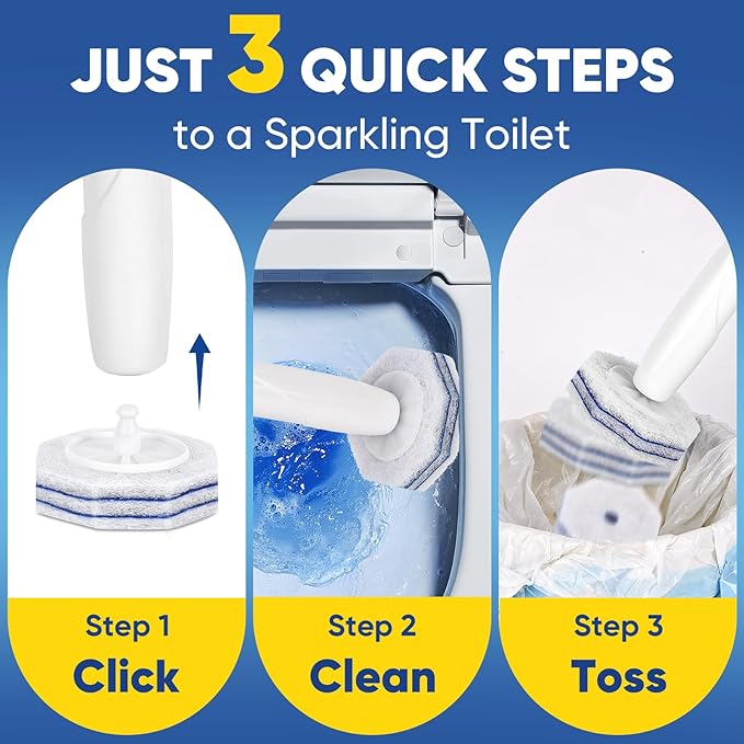 30Ct Aromative Toilet Brush Refills, Toilet Bowl Cleaner Refills, Double-Layer Cleaning Pads Added, Compatible with Most Toilet Brushes，Blue Ocean（Patented）