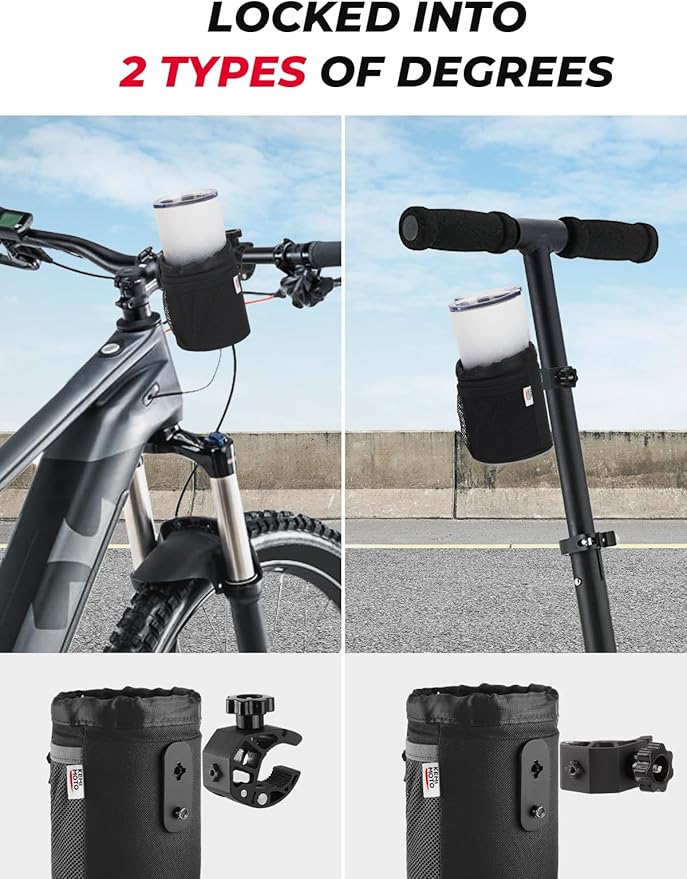 KEMIMOTO Motorcycle Cup Holder, Oxford Fabric Motorcycle Drink Holder with 0.6"-1.5" Alligator Clamp, Universal Water Bottle Cup Accessories for Bike, ATV/UTV, Scooter, Boat, Walker, Black L