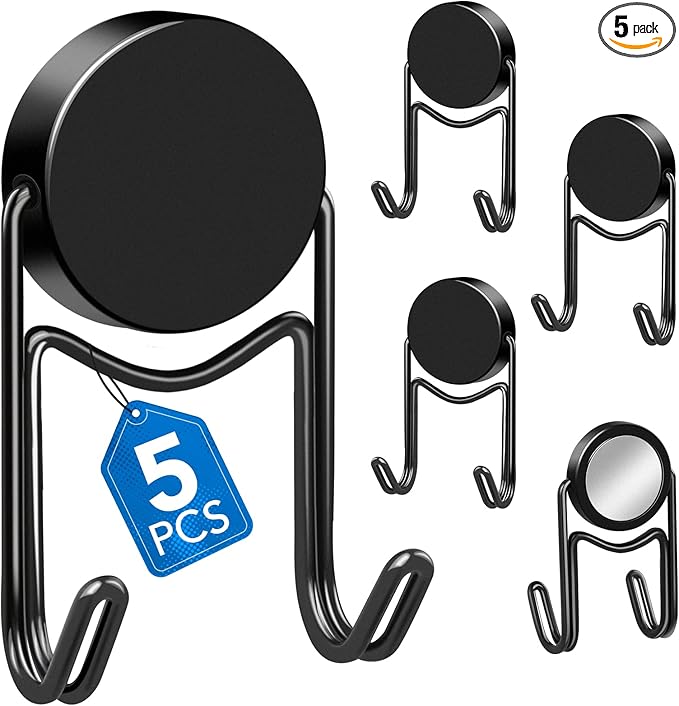 LOVIMAG Magnetic Hooks, 80lbs+ 2026 Cruise Cabin Ship Essentials Magnet Hook Heavy Duty Strong Magnets Refrigerator Fridge Hanging for Classroom Beach Vacation Kitchen Home Must Haves 5 Pcs (Black)