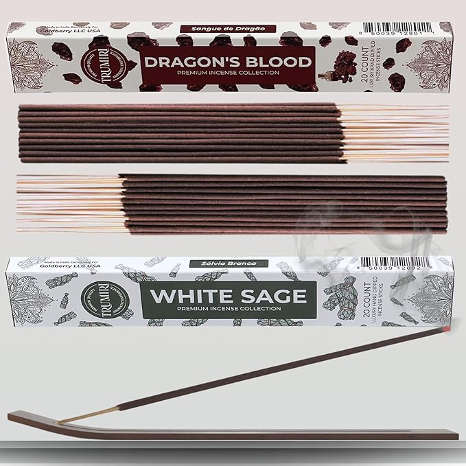 Trumiri Incense Sticks - Combo Pack of 40 Insence-Sticks - 20 Dragons Blood + 20 White Sage - Insenses - Insents - Incents - Inscense - Incence - Incienso - All Natural Incense Sticks