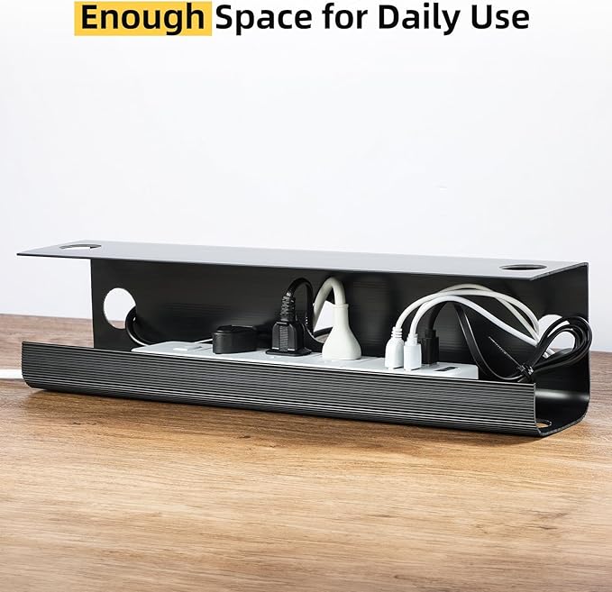Yecaye 2 Pack Cable Management Under Desk, 31.5 in Under Desk Cable Management Tray, Cord Hider, Cord Organizer, No Screw Wire Management for Office and Home, Black