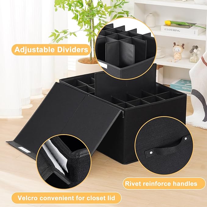 Large Shoe Organizer for Closet Fits 20 Pairs, Shoe Storage Box Bins Containers with Lid and Adjustable Dividers for Shoes, Sneakers and High Heeled, Hard Shell and Stackable (Black)