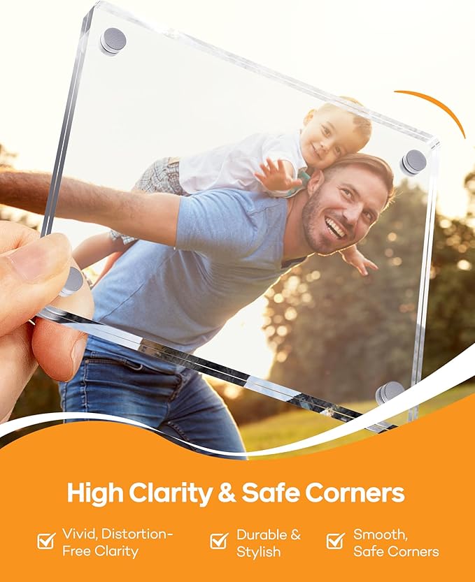 2Pcs Large Car Sun Visor Photo Clip – Magnetic 3.5"x 4.4" Acrylic Frame for Instax Wide& Polaroid i-Type Photos, Easy Clip-On Display for Car Interior,Car Auto Accessories Gifts for Family & Personal Photos Mother's Day,Father's Day