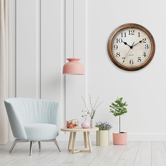 HYLANDA Wall Clock, Vintage Battery Operated, Retro Silent Non Ticking Decorative Clocks for Home Kitchen School Living Room