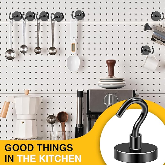 DIYMAG Black Magnetic Hooks, 120 LB Heavy Duty Strong Magnet with Hook, Rare Earth Neodymium Magnetics for Hanging, Magnetism Hanger for Curtain, Home, Kitchen, Workplace, 6 Packs