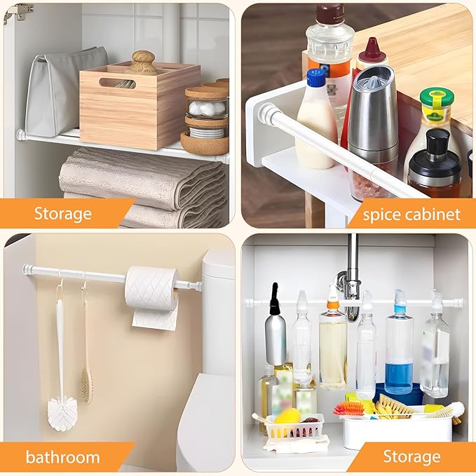 Fvonzon 4 Pack Small Tension Rods 8-12.5 Inch, Thin Tension Curtain Rod, Mini Spring Rod for Closet, Cabinet & Kitchen, Tiny Curtain Rod Tension, Short Closet Rods, White