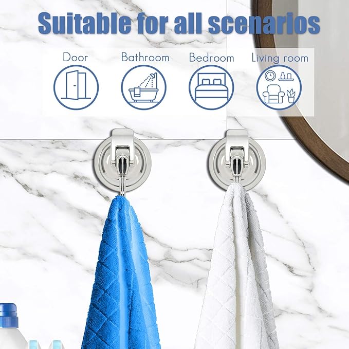 Heavy Duty Vacuum Suction Cup Hooks, Silver Plated Polished ABS Plastic and TPU Rubber Super Suction for Kitchen Bathroom, 1 Pack
