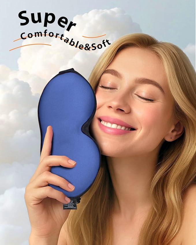 MABAO Weighted Sleep Mask - 100% Blackout Eye Mask for Sleeping for Women Men, 3D Contoured for Lash Extension, Zero Eye Pressure Memory Foam Cover, Soft Gentle Pressure Blindfold for Travel - Blue