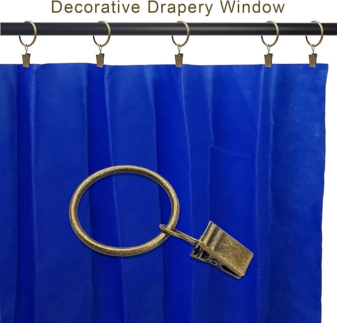 100 Pack Curtain Rings with Clips, Curtain Clip Rings Hooks, Bow Hanger Clips for Hanging Drapery Drapes Bows, Ring 1.26 inch Interior Diameter, Fits up to 1" Rod, Bronze