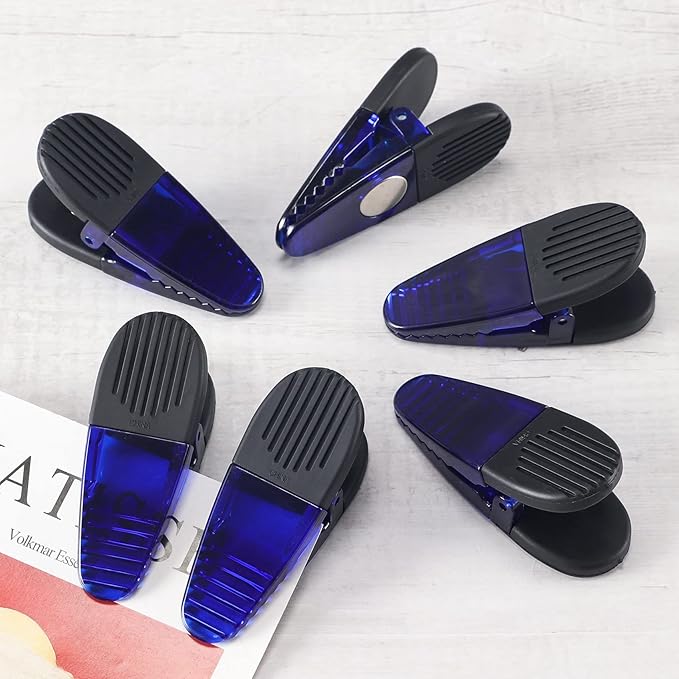 3-1/4" Length Plastic Refrigerator Magnet Clips Set, Multipurpose Clips - Set of 6 (Blue)