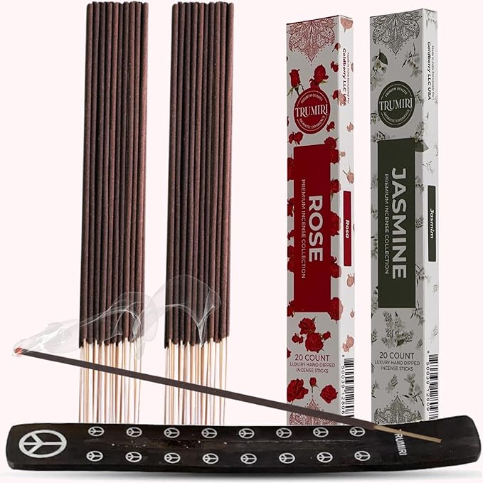Trumiri Incense Sticks - Combo Pack of 40 Insence-Sticks - 20 Rose + 20 Jasmine - Insenses - Insents - Incents - Inscense - Incence - Incienso - All Natural Incense Sticks