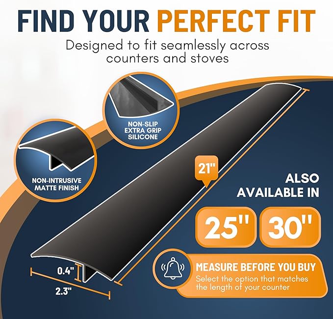 Linda's Essentials Silicone Stove Gap Covers (2 Pack), Heat Resistant Oven Gap Filler Seals Gaps Between Stovetop and Counter, Easy to Clean Stove Gap Guard (21 Inches, Black)