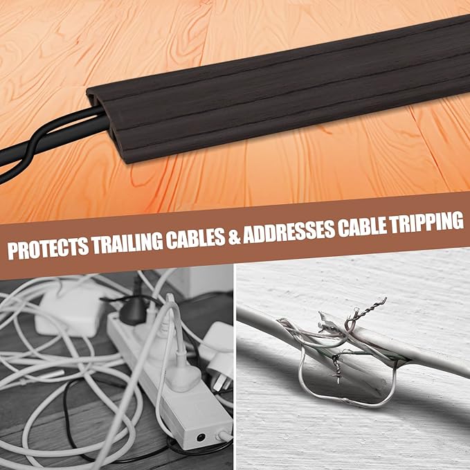Floor Cord Cover Self Adhesive Cord Hider,3.3FT Cable Management, Extension Strip Protector for Wires, Prevent Cable Trips for Offices, Gyms, Exhibitions Cavity:0.3"(W) x 0.28"(H) Black Wood