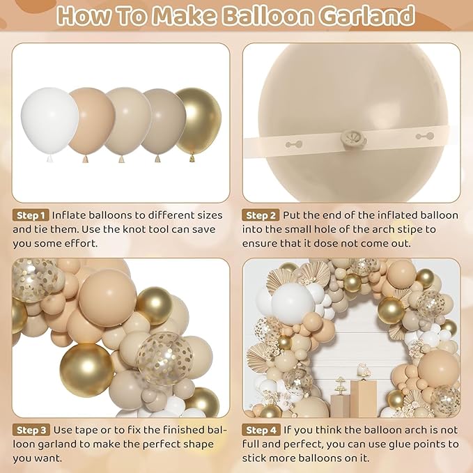 Ouddy Party White Sand Gold Balloon Arch Garland Kit, Different Sizes 18 12 10 5 Inch Beige Nude Cream Neutral Latex Metallic Confetti Balloon for Baby Shower Wedding Birthday Party Decorations