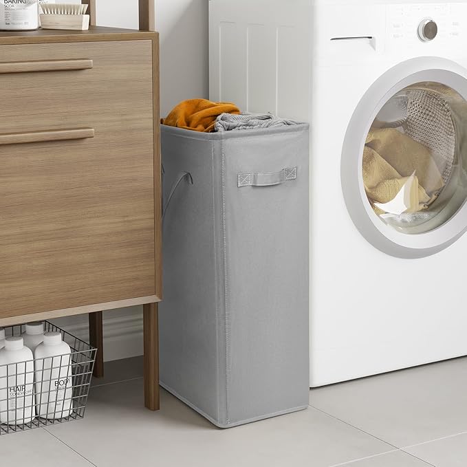 Chrislley 25-Inches Slim Laundry Hamper 60L Narrow Laundry Basket with Handle Foldable Dirty Clothes Portable Skinny Hamper Organizer Storage Bins (Grey)