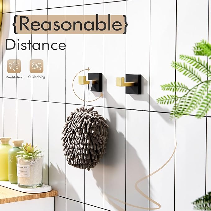 KOKOSIRI Robe Hooks for Bathrooms Towel Hooks Coat Hook Kitchen Garage Heavy Duty Wall Mounted Stainless Steel Brushed Gold and Matte Black, 2 Pack B1010GDK-P2