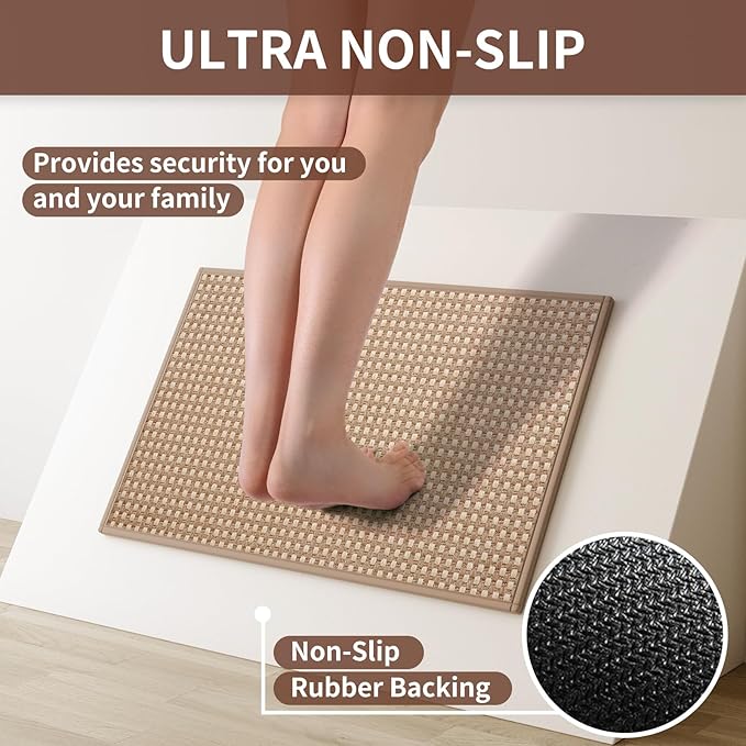 YDKGL Long Kitchen Runner Rugs Kitchen Mat Non Slip Washable, Super Absorbent Soft Chenille Braided Kitchen Mats for Floor, Rubber Backing Kitchen Floor Sink Standing Mat, Easy Clean, Brown 17"x71"