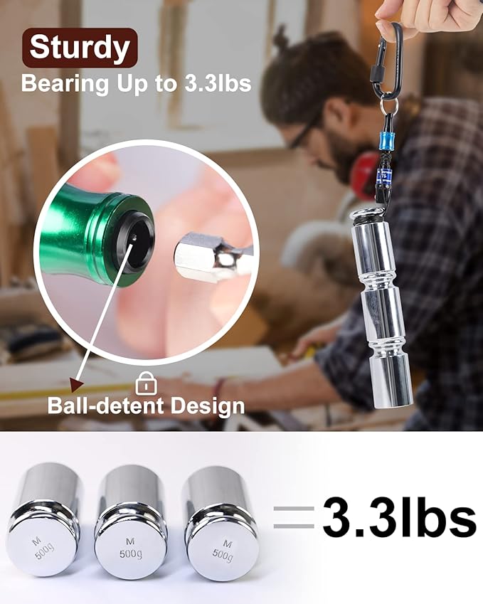 Katerk 6pcs 1/4 inch Hex Shank Aluminum Alloy Screwdriver Bits Holder 2 Sets, Light-weight Quick-change Extension Bar Keychain Drill Screw Adapter Change Portable (With Black Carabiner)