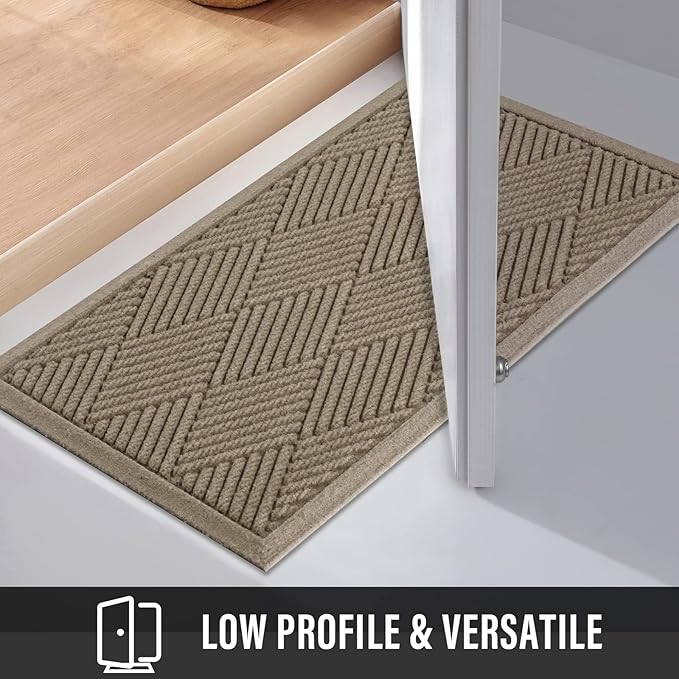 Sturdy Front Door Mat, Absorbent Muddy Dirt Resist Welcome Door Mats Outdoor Indoor, Stain and Fade Resistant, Non-Slip Rubber Backing Low Profile Doormat for Entryway, 72×24, Beige