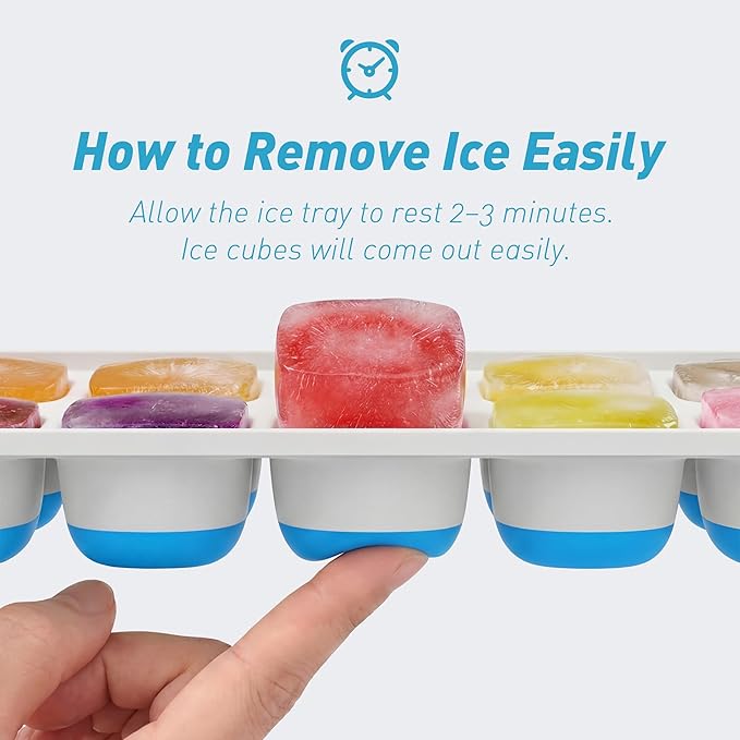 Ice Cube Tray with Lid, 4 Packs 56 Cubes Durable Stackable Ice Cube Trays for Freezer with Removable Lids, Easy-Release Plastic & Silicone Ice Tray for Cocktail, Coffee
