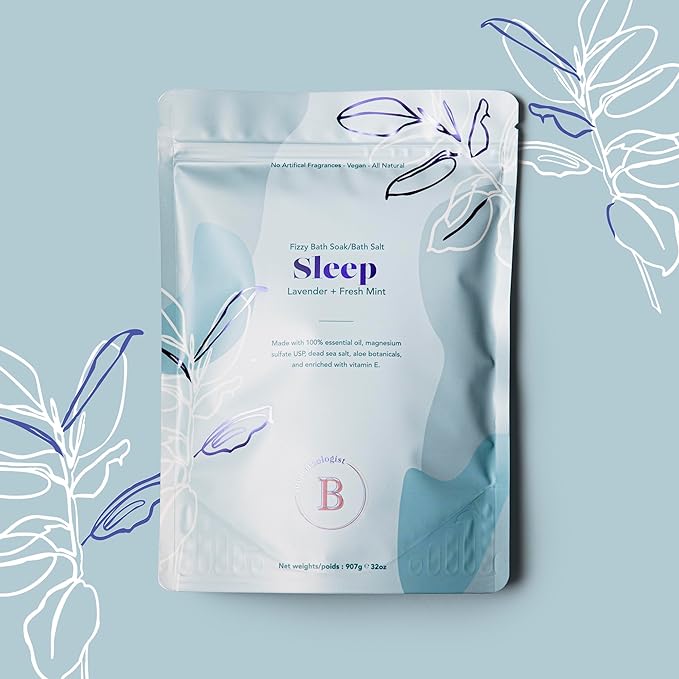 The Bathologist Sleep Fizzy, Lavender & Fresh Mint Bath Soak, Made with Magnesium Sulfate, Dead Sea Salt & Aloe Botanicals, for Restful Sleep and Stress Relief, Approximately 5 Baths, 32 oz