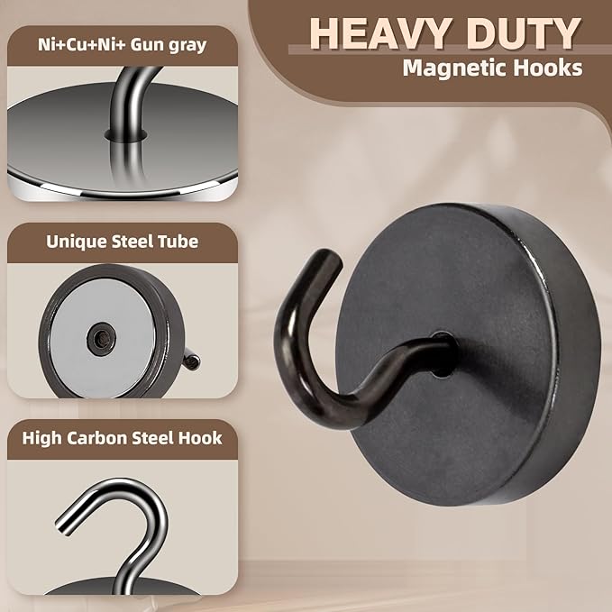 Neosmuk Magnetic Hooks, Cruise Ship Essentials, 100lb+ Heavy Duty Magnetic Hooks for Cruise Cabins, Refrigerator, Grill, Hanging, and Travel | Extra Strong Must-Haves Magnet Hook,Gunmetal,Pack of 20