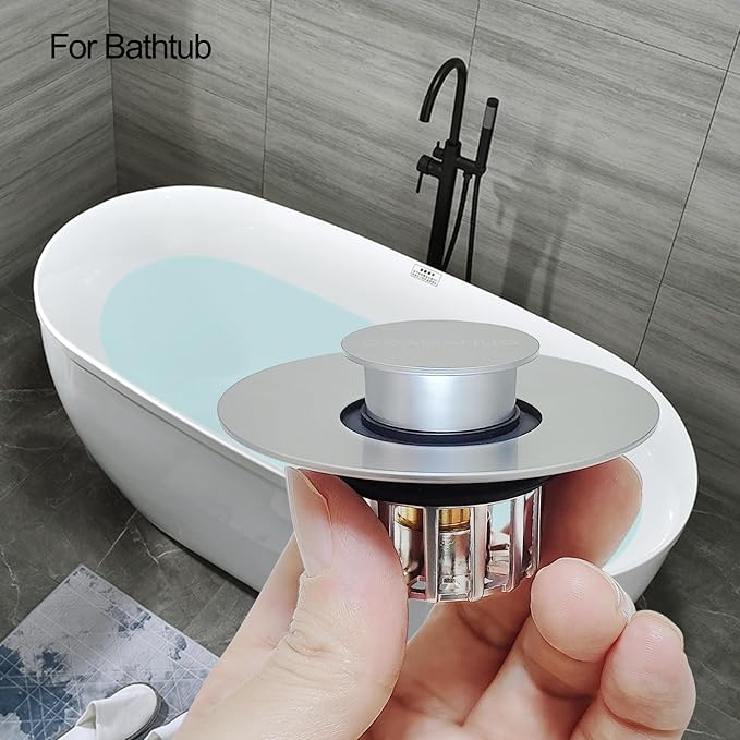 COAMANUG Bathtub Stopper | Shower Drain Hair Catcher, Pop-up Tub Stopper with Strainer | Pop-up Bathtub Drain Plug | Drain Protector for 1-1/2 to 1-3/4" Bath Drain Hole- Pearl Chrome