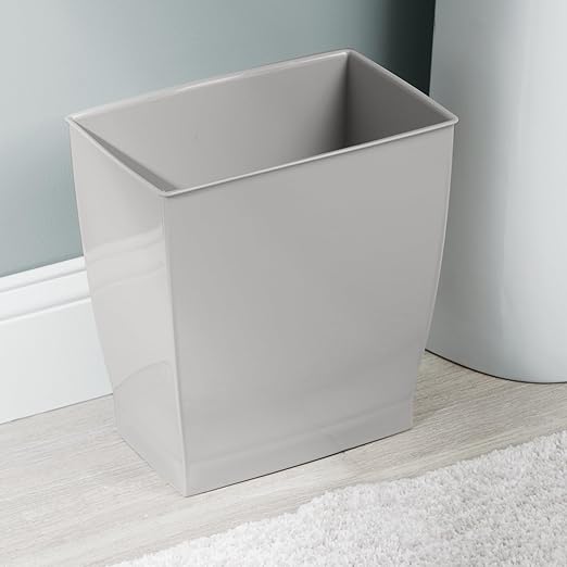 iDesign Small Plastic Bathroom Trash Can, Slim Rectangle Garbage Bin for Bedroom, Office, Dorm, Gray