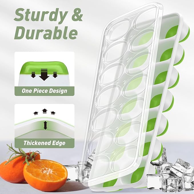 Ice Cube Tray with Lid, 4 Packs 56 Cubes Durable Stackable Ice Cube Trays for Freezer with Removable Lids, Easy-Release Plastic & Silicone Ice Tray for Cocktail, Coffee