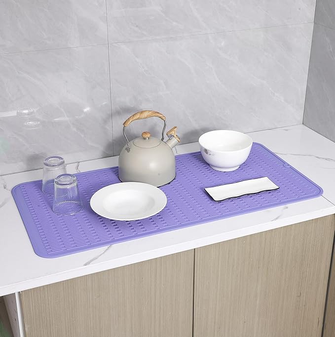 MicoYang Silicone Dish Drying Mat for Multiple Usage,Easy clean,Eco-friendly,Heat-resistant Silicone Mat for Kitchen Counter or Sink,Refrigerator or Drawer Liner Light Purple 5XL 36inches x 18inches