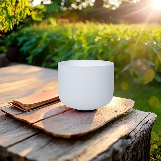 9 inch White F Note Heart Chakra Quartz Crystal Singing Bowl, for Healing Mindfulness Meditation Yoga Sound Baths, with Rubber Mallet O-ring