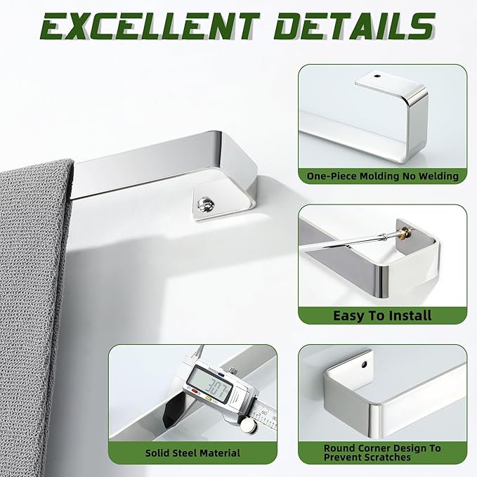 Alise Hand Towel Holder Towel Bar for Bathroom Wall Mount,SUS304 Stainless Steel Towel Rack for Bathroom and Lavatory,Kitchen,8'' Bath Towel Hanger Towel Rail,Polished Chrome