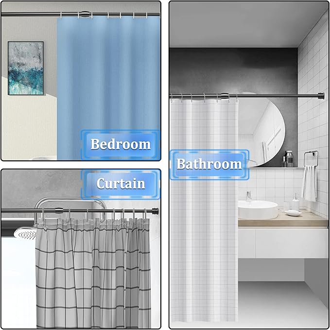 Small Tension Curtain Rods 16 to 28 Inches, Adjustable Expandable Short Shower Rod Non-Slip Non Drill Spring Tension Rod for Windows, Closet, Kitchen, Black