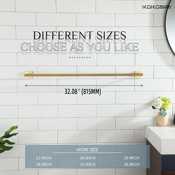 KOKOSIRI Bathroom Towel Bar 32'' Towel Holder for Bath Kitchen Cabinet Towel Rails 32 Inch Brushed Gold Stainless Steel B4005BG-L32