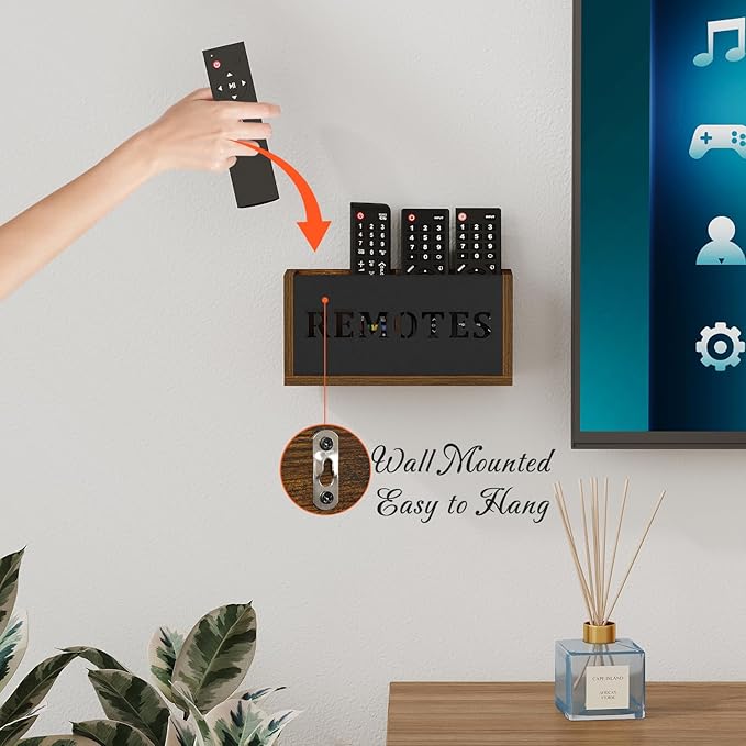 YINMIT Remote Control Holder Wall Mount, TV Remote Holder Wall Mount, Universal Remote Caddy, Remote Organizer Divided Storage Box for Wall, Table, Living Room, Bedroom