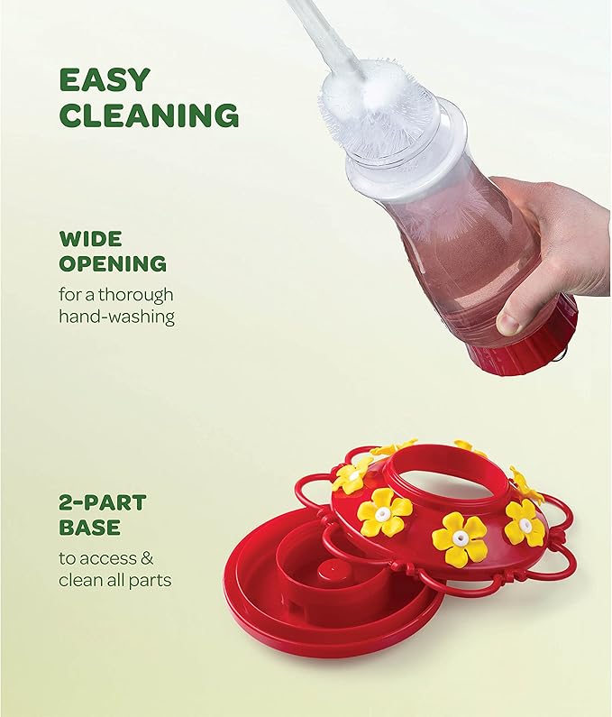 Hummingbird Feeder 30 oz [Set of 2] Glass Hummingbird Feeders for Outdoors - with Built-in Ant Guard - Circular Perch with 7 Feeding Ports - Wide Mouth for Easy Filling/2 Part Base for Easy Cleaning